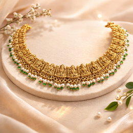 Sri Lakshmi Emerald Pearl Grand Necklace
