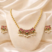 RUBY LOTUS CHARM NECKLACE SET