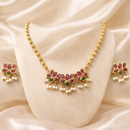 RUBY LOTUS CHARM NECKLACE SET