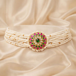 PEARL CHOKER WITH FLORAL MEDALLION